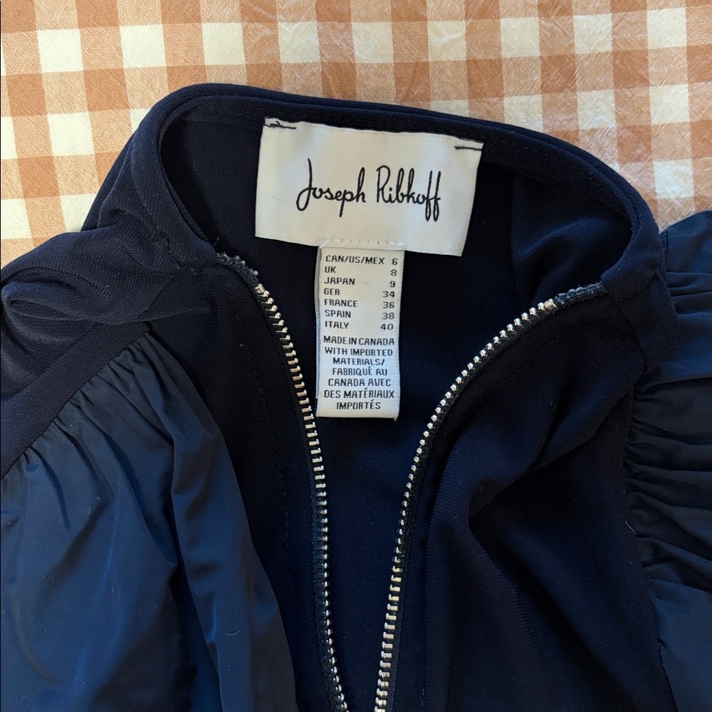 Joseph Ribkoff Navy Zip-Front Puff Sleeve Top